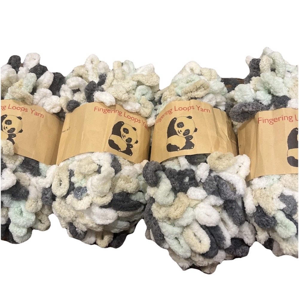 NEW Finger Loop Yarn Lot of 5 Gray Aqua White Cream Knitting Beginner Soft Baby